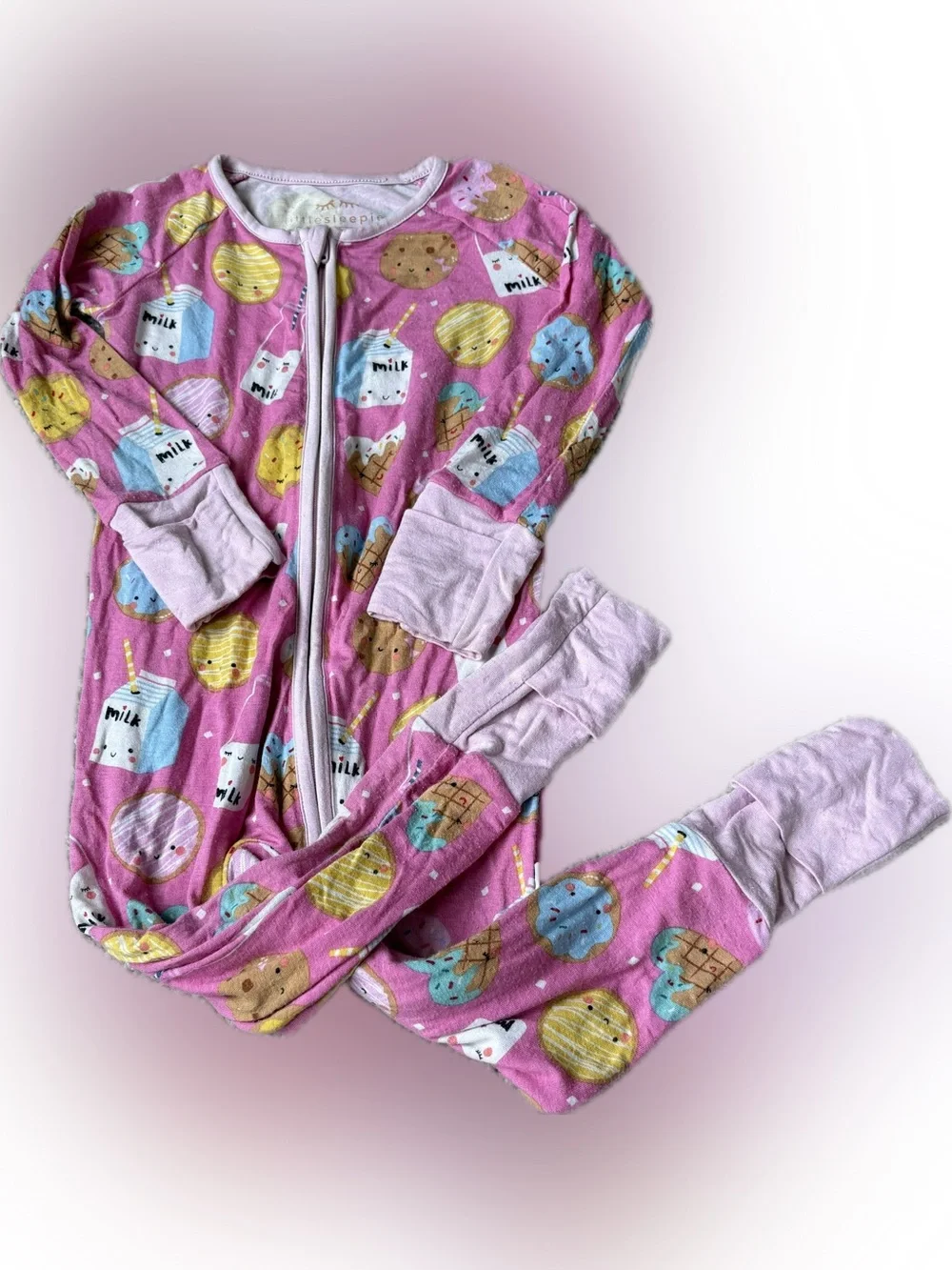 Little Sleepies Pink Milk & Cookies Footed One-Piece Sleeper
